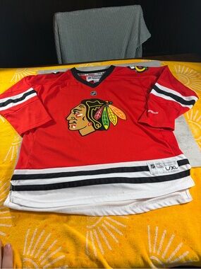 Reebok Red Chicago Blackhawks Kids Jersey with Black & White Stripes
